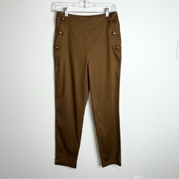 Massimo Dutti pants Women Size 4 Brown Gold Buttons Dress pant Slacks straight K - Picture 1 of 11